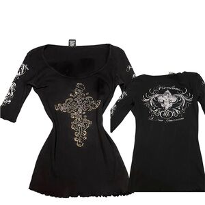 Black Graphic Cross Top